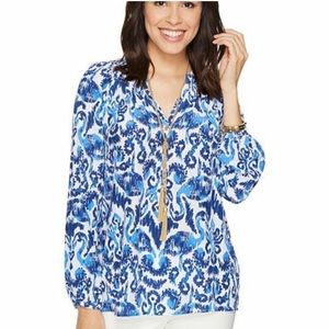 Lilly Pulitzer Elsa Silk Blouse Top in Beach Bathers Flamingo Print